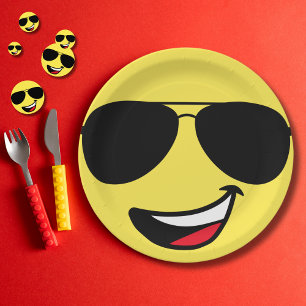 Assiettes En Carton Joli Visage et lunettes d'aviateur, Amusant