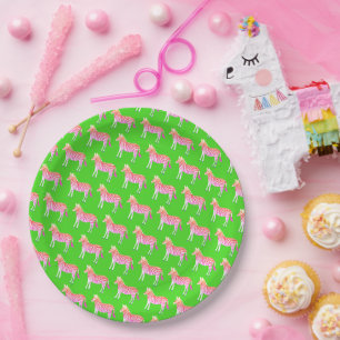 Assiettes En Carton Joli Zèbre coloré Pink Lime Baby shower vert