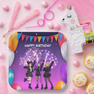 Assiettes En Carton Jolie Anime Idole Kpop Joyeux Anniversaire Fête
