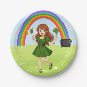 Assiettes En Carton Jolie anime rousse Saint-Patrick