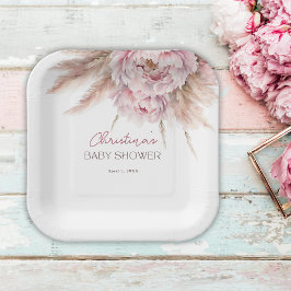 Assiettes En Carton Jolie aquarelle Baby shower rose floral