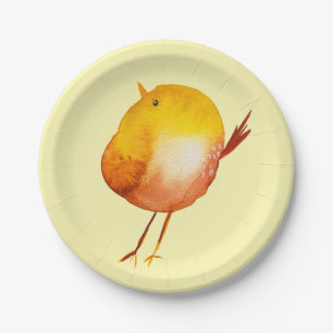 Assiettes En Carton Jolie aquarelle d'oiseau jaune