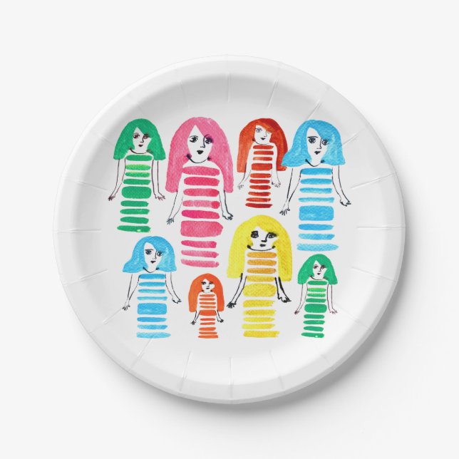 Assiettes En Carton Jolie aquarelle filles fun funky (Devant)