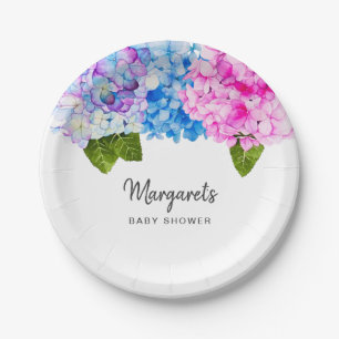 Assiettes En Carton Jolie aquarelle Hydrangea Fleurs   BABY SHOWER