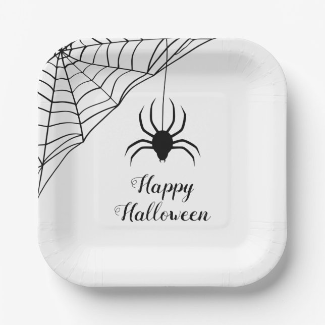 Assiettes En Carton Jolie araignée noire Halloween (Recto)