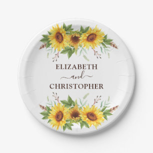 Assiettes En Carton Jolie Boho Aquarelle Tournesols Fête de Mariage