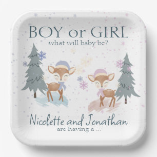 Assiettes En Carton Jolie Bois Cerf Hivernal Bébé Genre Révélation
