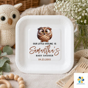 Assiettes En Carton Jolie Caricature de Hibou Baby Shower Garçon