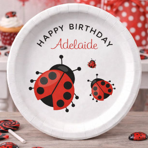 Assiettes En Carton Jolie coccinelle rouge moderne Joyeux anniversaire