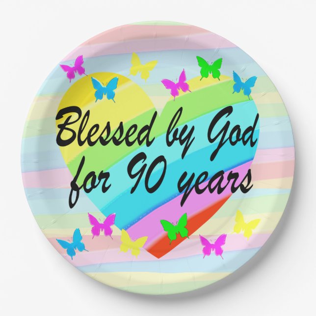 ASSIETTES EN CARTON JOLIE COEUR D'AMOUR 90E ANNIVERSAIRE PAPIER PLAQUE (Devant)