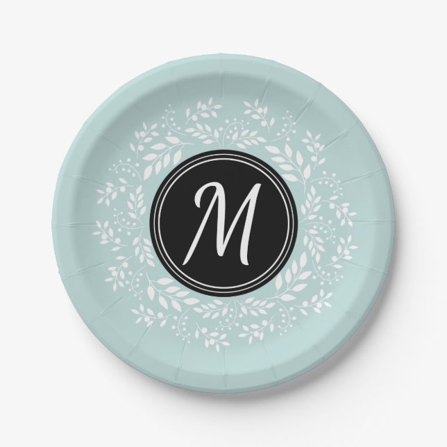 Assiettes En Carton Jolie couronne florale bleu clair personnalisée (Devant)