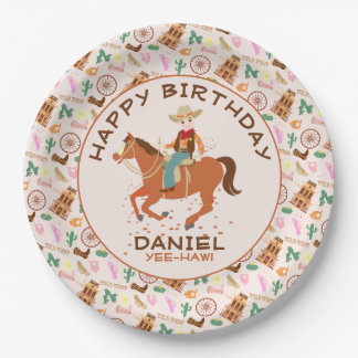 Assiettes En Carton Jolie Cowgirl et cheval fête d'anniversaire