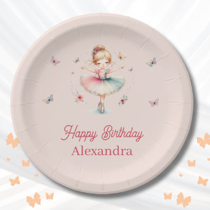 Assiettes En Carton Jolie Dusty rose Ballerina Fille fête d'anniversai