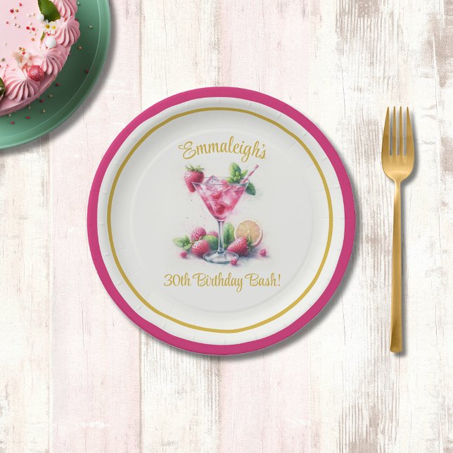 Assiettes En Carton Jolie en rose 30e anniversaire Fête vibrante (Créateur téléchargé)