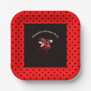Assiettes En Carton Jolie fête d'anniversaire de fée coccinelle noire