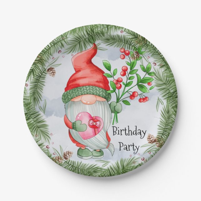 Assiettes En Carton Jolie fête d'anniversaire Gnome Noël (Devant)
