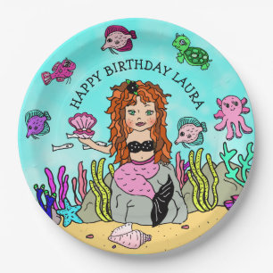 Assiettes En Carton Jolie Fête d'Anniversaire Sirène Rose et Noire Per