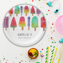 Assiettes En Carton Jolie fête de Baby shower de Popsicle coloré