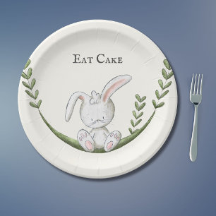 Assiettes En Carton Jolie fête de lapin blanc lapin vert