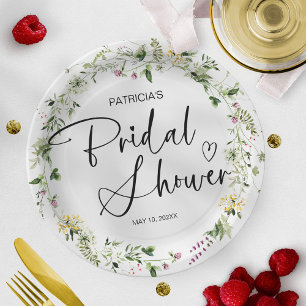 Assiettes En Carton Jolie Fête de Mariage de Fleur Sauvage