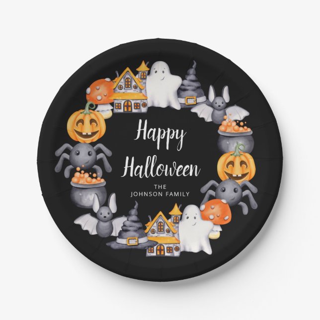 Assiettes En Carton Jolie fête d'Halloween noir (Devant)