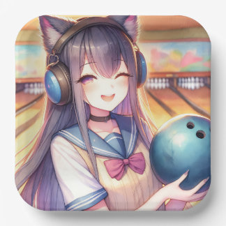 Assiettes En Carton Jolie fille Anime à Bowling fête d'anniversaire