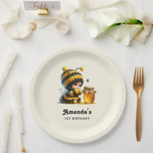 Assiettes En Carton Jolie Fille en Costume d'Abeille avec Anniversaire