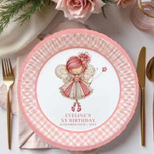 Assiettes En Carton Jolie Fille Fée 5ème Anniversaire Fleurs Roses pap