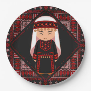 Assiettes En Carton jolie fille palestinienne Broderie rouge tatreez
