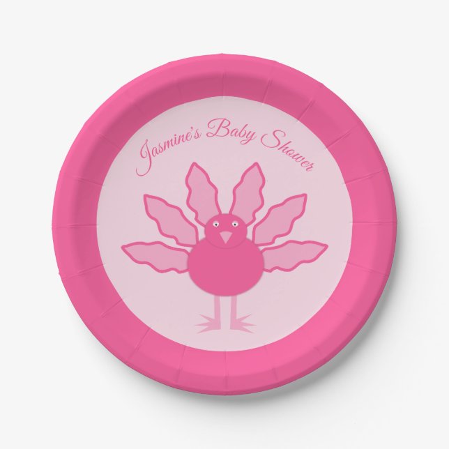 Assiettes En Carton Jolie fille rose Thanksgiving Turquie Custom (Devant)