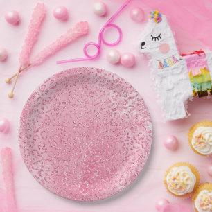 Assiettes En Carton Jolie fille sucre Parties scintillant rose léopard