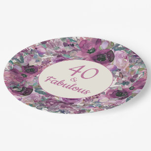 Assiettes En Carton Jolie Fleur Aquarelle Violette 40 Fabuleuse
