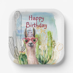 Assiettes En Carton Jolie Llama d'anniversaire