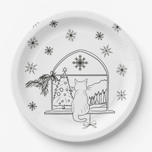 Assiettes En Carton Jolie main dessinée fête de Noël (Devant)