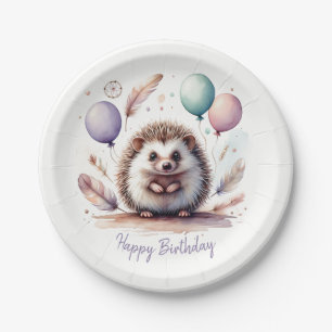 Assiettes En Carton Jolie Marmotte à l'aquarelle avec ballons d'annive