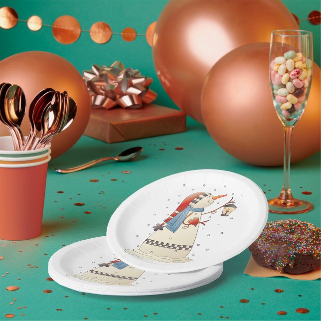 Assiettes En Carton Jolie neigeuse d'hiver avec lanterne (Créateur téléchargé)