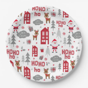 Assiettes En Carton Jolie Noël Père Noël Reindeer Vacances d'hiver