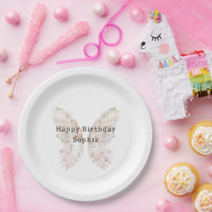 Assiettes En Carton Jolie Papillon rose ailes Anniversaire