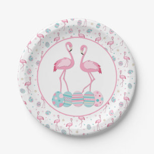 Assiettes En Carton Jolie Pâques flamingo & oeufs peints motif