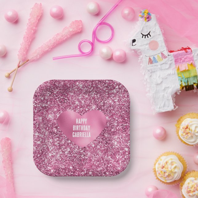 Assiettes En Carton Jolie Parties scintillant rose Glam Coeur Annivers (Fête)
