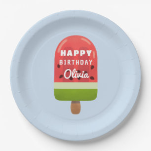 Assiettes En Carton Jolie pastèque glace Happy Birthday