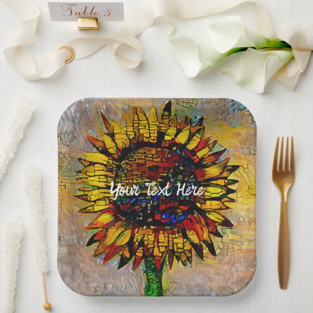 Assiettes En Carton Jolie peinture Abstraite de tournesol (Mariage)