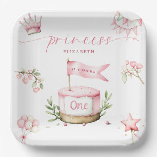 Assiettes En Carton Jolie petite princesse Gâteau rose 1er anniversair