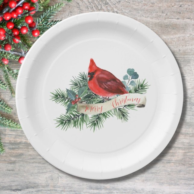 Assiettes En Carton Jolie plaque de papier rouge cardinal de Noël (Créateur téléchargé)