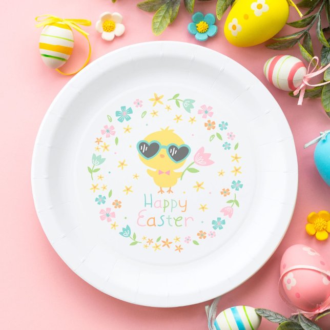 Assiettes En Carton Jolie poussette de Pâques avec des fleurs sur l'ar (Créateur téléchargé)
