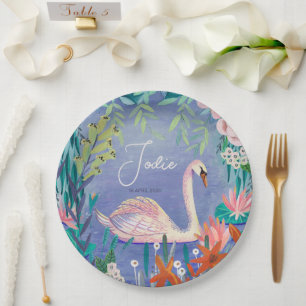 Assiettes En Carton Jolie princesse cygne florale aquarelle Nom