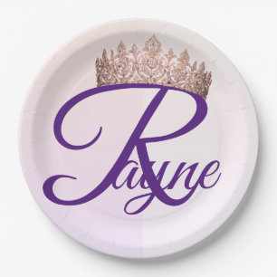 Assiettes En Carton Jolie princesse Pink Crown Monogram