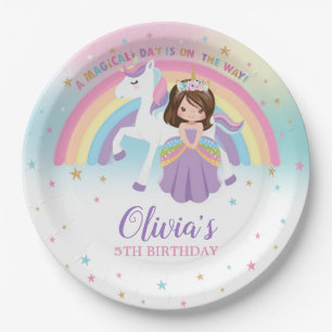 Assiettes En Carton Jolie Princesse & Unicorne Anniversaire Party Arc 