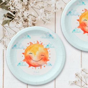 Assiettes En Carton Jolie Rétro Bleu Boho Fleurs Soleil Baby Shower