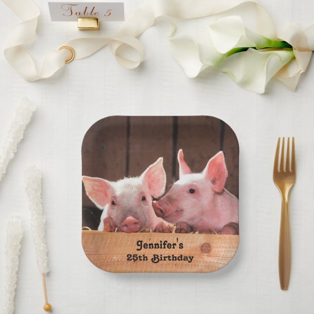 Assiettes En Carton Jolie rose Piglets photo animal Anniversaire (Mariage)